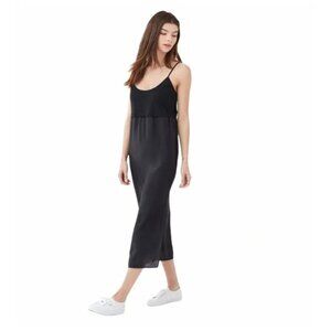 NWT Splendid Women's Etoli Double Layer Midi Cami Dress Black Size M $150 H536